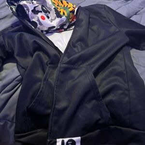 Black Bape Zip-Up Hoodie with Camouflage Hood